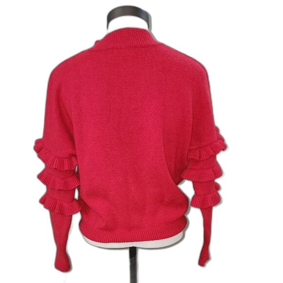 Line & Dot Red Ruffle Sleeve Mock Turtleneck Sweater Size M - Picture 2 of 10
